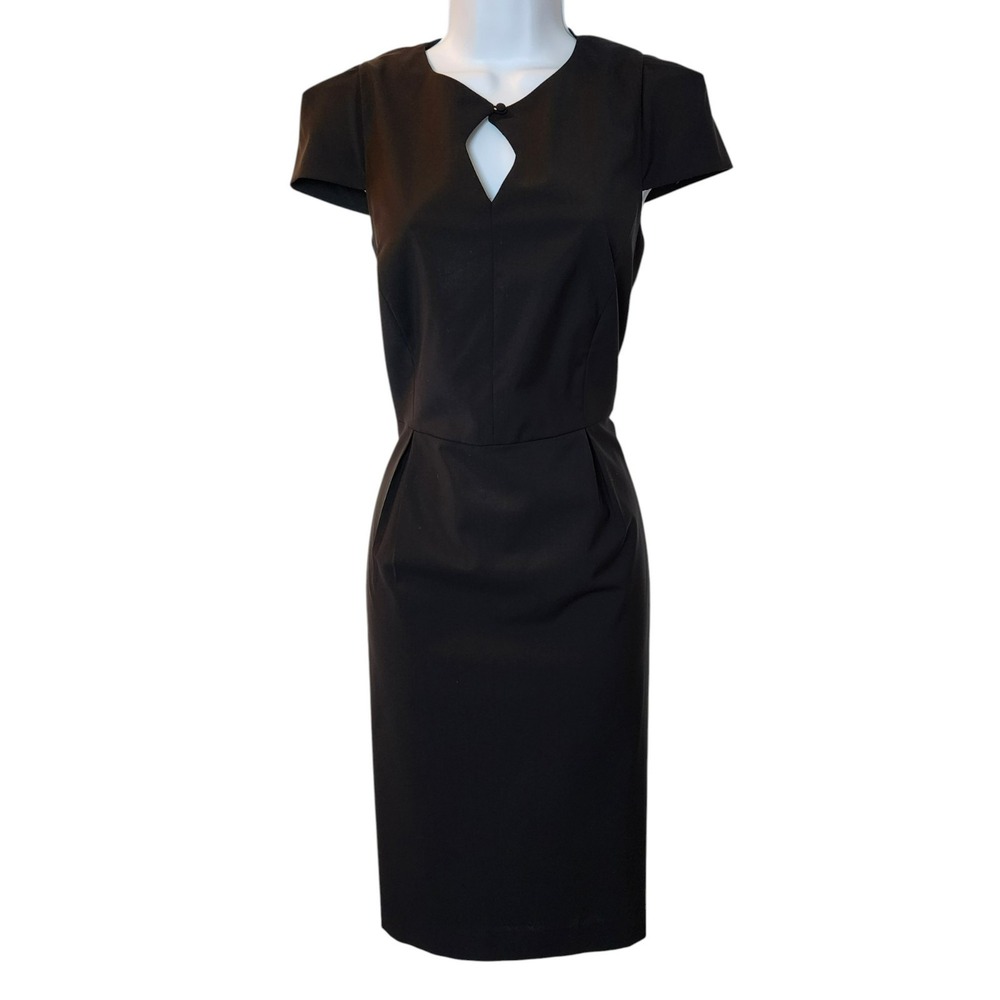 Teenflo Black Wool‎ Sheath Dress – Size 8 – Keyhole Neckline – Classic Workwear